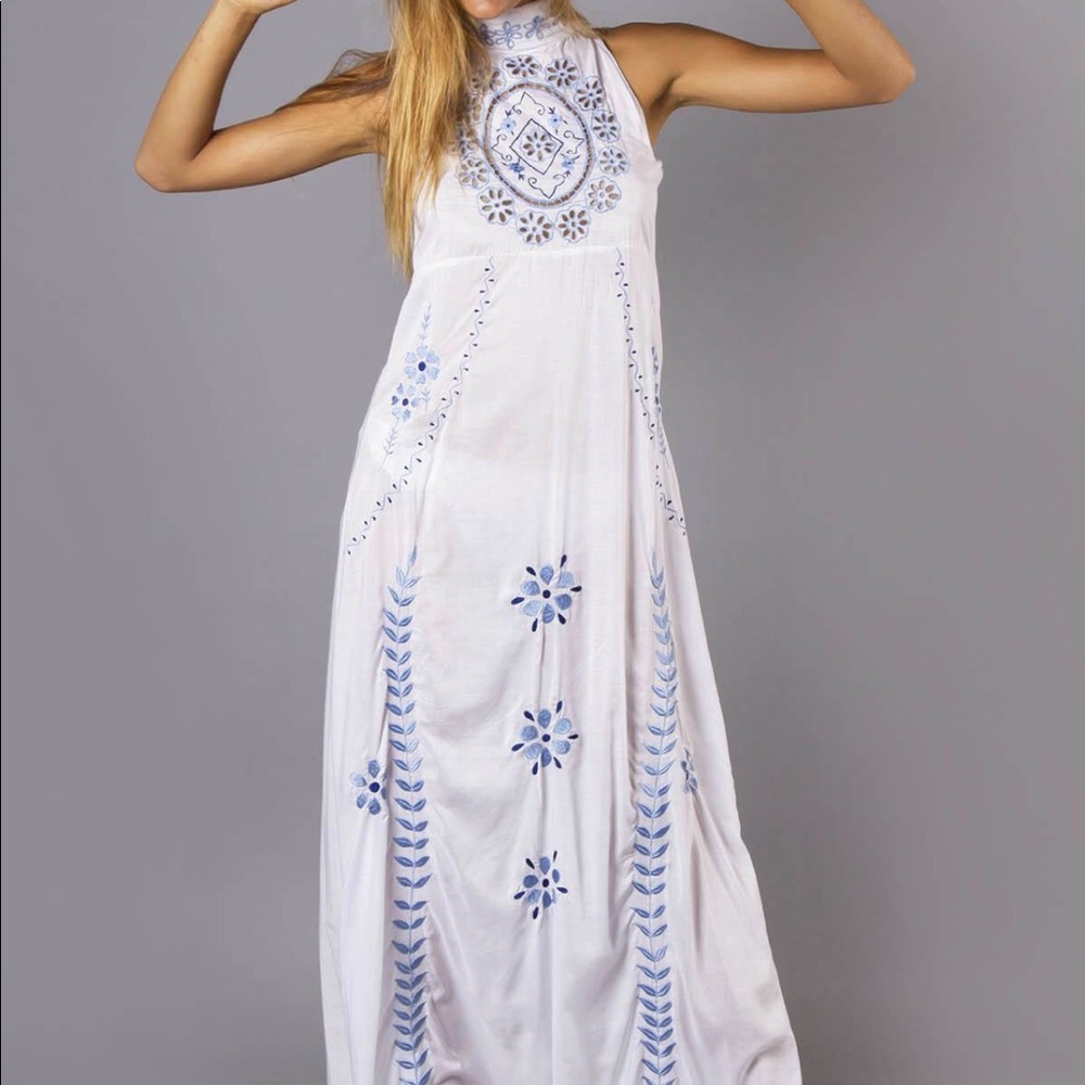 Fillyboo Merry Men dress, halter, open-back, maxi